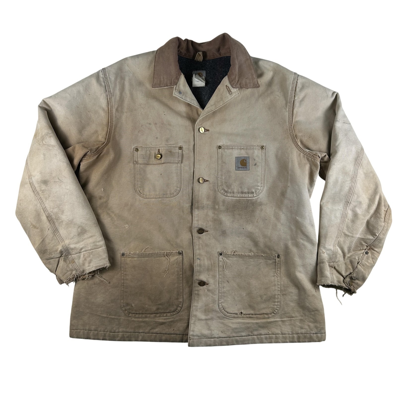 Vintage Carhartt Coat Mens 48 Tall Canvas Blanket Lined Chore Thrashed Grunge